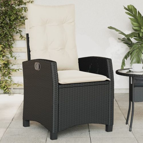 Fekete polyrattan dönthető kerti szék párnával