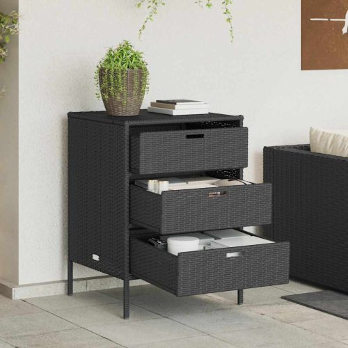 Fekete polyrattan kerti tárolószekrény 55 x 59 x 80 cm