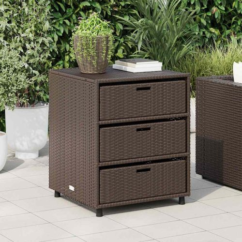 Barna polyrattan kerti tárolószekrény 55 x 59 x 69 cm