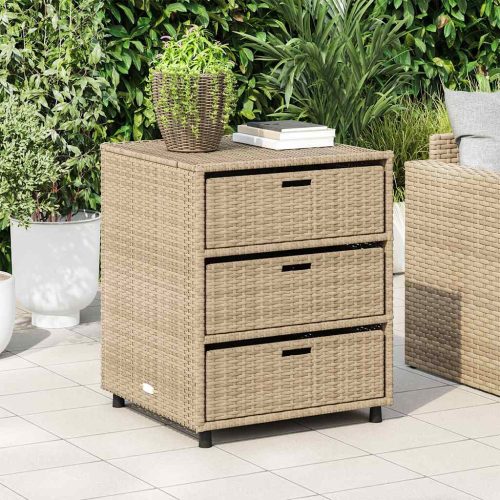 Bézs polyrattan kerti tárolószekrény 55 x 59 x 69 cm