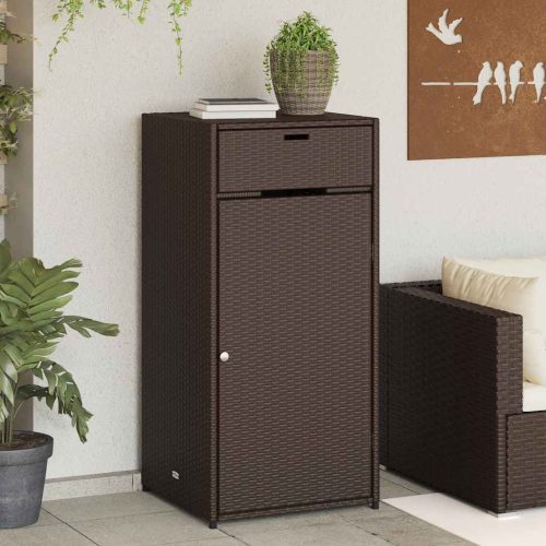 Barna polyrattan kerti tárolószekrény 55 x 55 x 111 cm