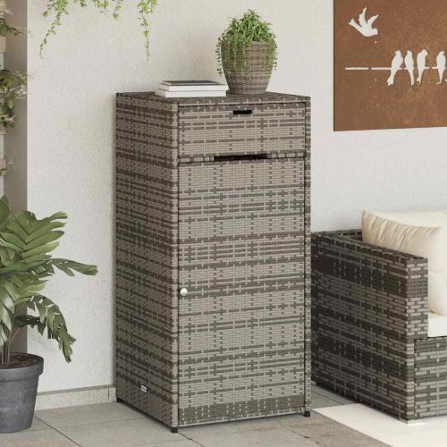 Szürke polyrattan kerti tárolószekrény 55 x 55 x 111 cm