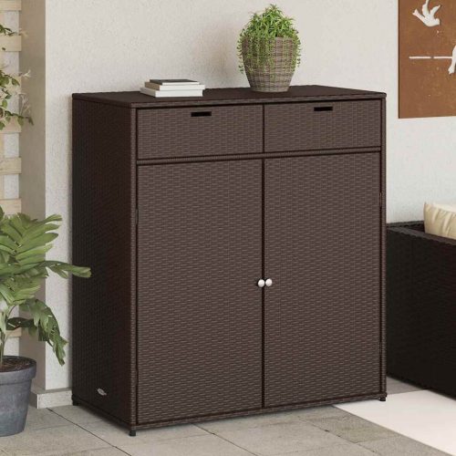 Barna polyrattan kerti tárolószekrény 105 x 55 x 113 cm