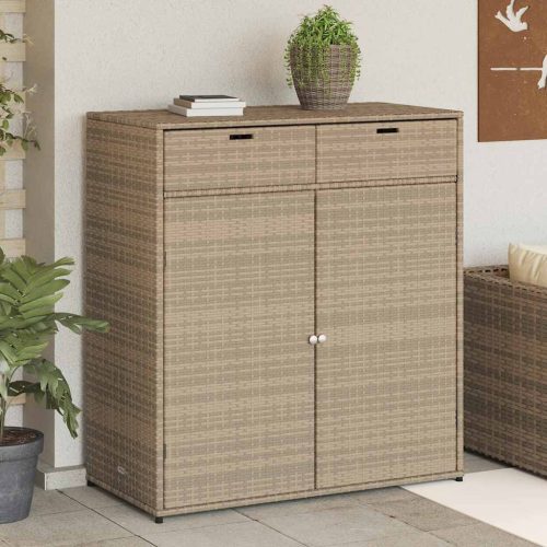 Bézs polyrattan kerti tárolószekrény 105 x 55 x 113 cm