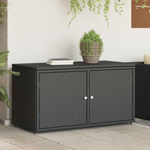 Fekete polyrattan kerti tárolószekrény 110 x 55 x 60,5 cm
