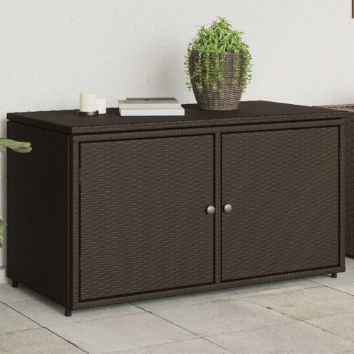 Barna polyrattan kerti tárolószekrény 110 x 55 x 60,5 cm