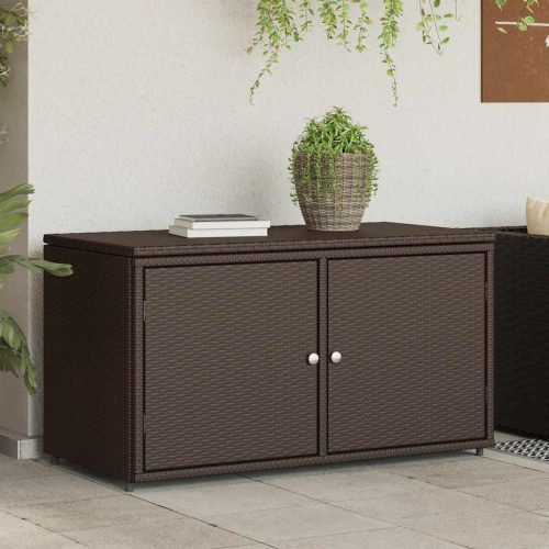Barna polyrattan kerti tárolószekrény 110 x 55 x 60,5 cm