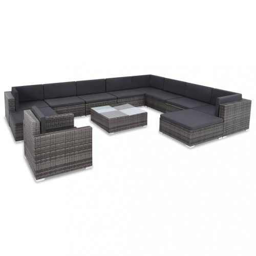 12-részes szürke polyrattan kerti bútorszett párnákkal