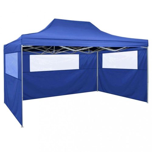 kék összecsukható sátor 3 fallal, 3 x 4,5 méter