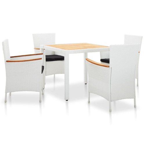 5 részes kültéri fehér polyrattan étkezőgarnitúra