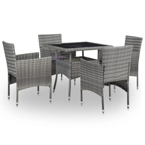 5 részes szürke polyrattan és üveg kültéri étkezőgarnitúra