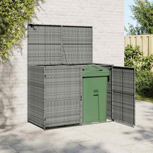 Antracit polyrattan dupla tároló gurulós kukához 148x77x111 cm