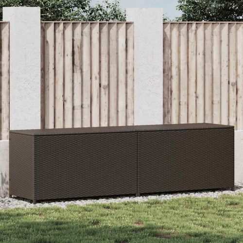 Barna kerti polyrattan tárolóláda 200 x 50 x 60 cm