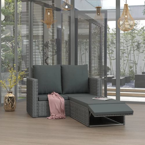 2 részes szürke polyrattan kerti ülőgarnitúra párnákkal