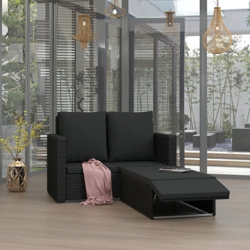 2 részes fekete polyrattan kerti ülőgarnitúra párnákkal