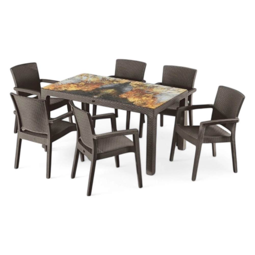 Rattan asztal barna, színesüveg, 150x90cm