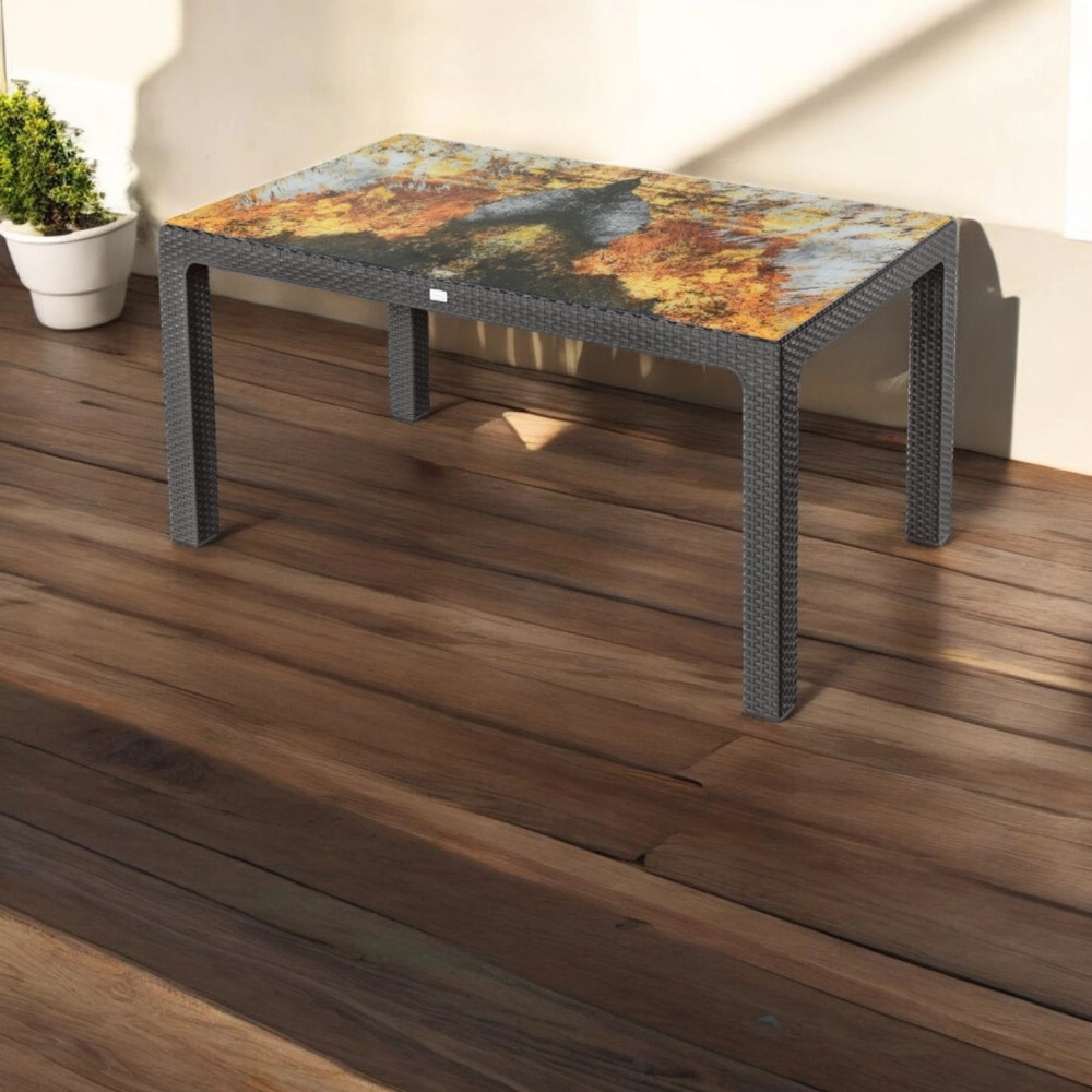 Rattan asztal barna, színesüveg, 150x90cm