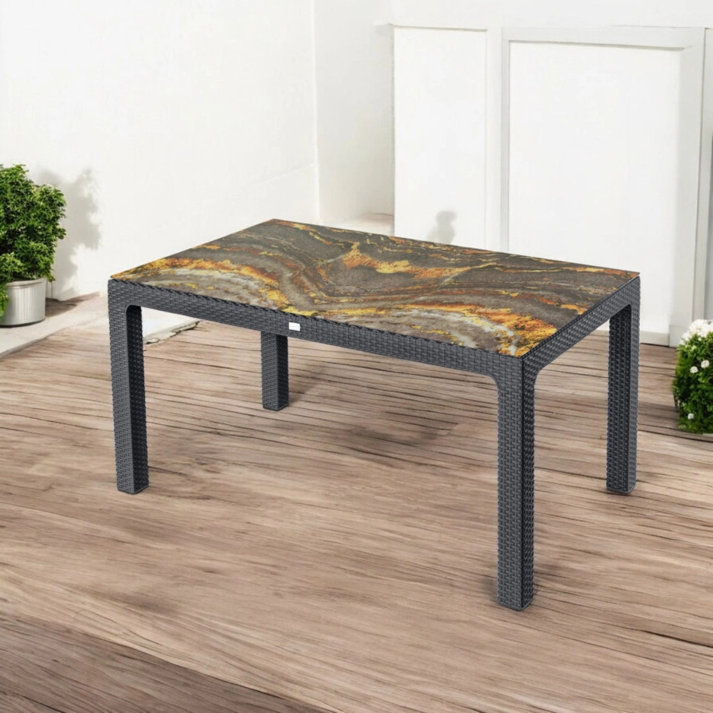 Rattan asztal antracit, színesüveg, 150x90cm