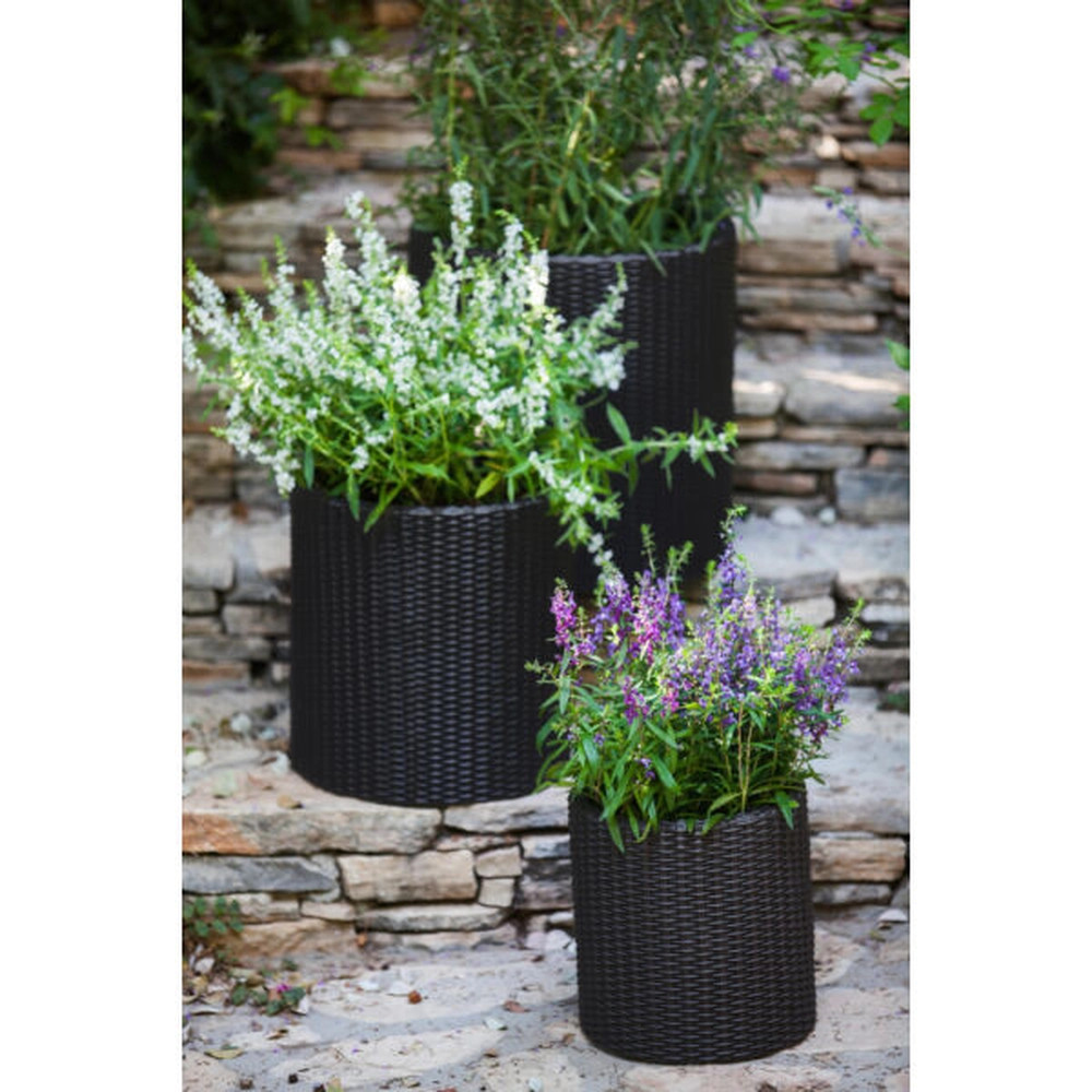Keter S+M+L Cylinder planters műrattan kaspó szett, antracit színű