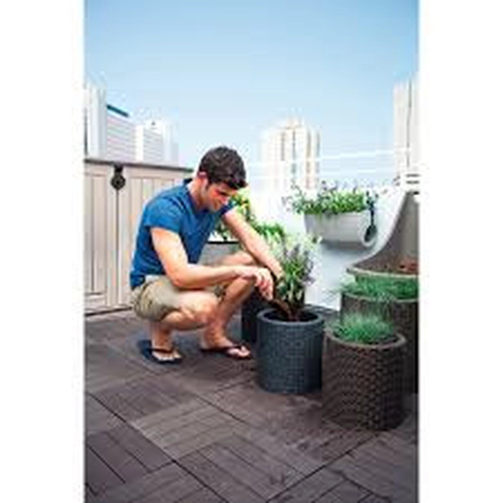 Keter S+M+L Cylinder planters műrattan kaspó szett, antracit színű
