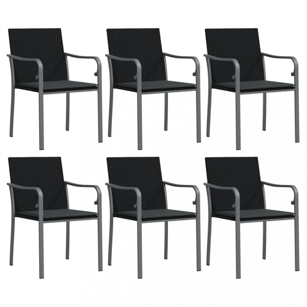 6 db fekete polyrattan kerti szék párnával 56x59x84 cm