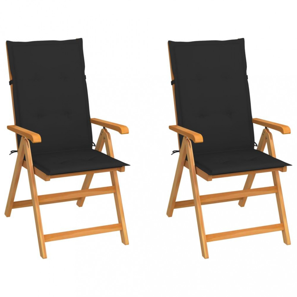 2 db tömör tíkfa kerti szék fekete párnákkal
